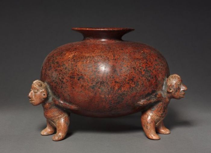 Vessel with Crested Atlantean (Supporting) FIgures, 200 BC-300 West Mexico,
